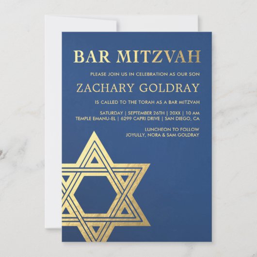 Imitat-Goldfolien-Stern Bar Mitzvah Einladungs-| Einladung (Vorderseite)