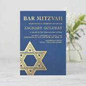 Imitat-Goldfolien-Stern Bar Mitzvah Einladungs-| Einladung (Stehend Vorderseite)