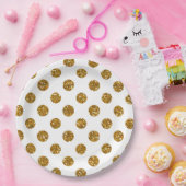 Imitat-GoldGlitzer-Polka-Punkt-Muster auf Weiß Pappteller (Party)