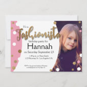 Imitat-GoldGlitzer, rosa Punkte Einladung (Vorderseite)