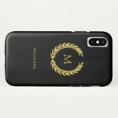 Imitat-GoldlorbeerWreath mit Monogramm auf Case-Mate iPhone Hülle (Rückseite (Horizontal))