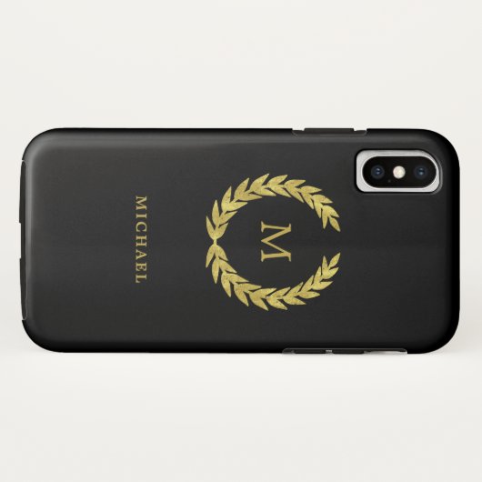 Imitat-GoldlorbeerWreath mit Monogramm auf Case-Mate iPhone Hülle (Rückseite (Horizontal))