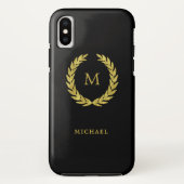 Imitat-GoldlorbeerWreath mit Monogramm auf Case-Mate iPhone Hülle (Rückseite)