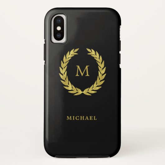 Imitat-GoldlorbeerWreath mit Monogramm auf Case-Mate iPhone Hülle (Rückseite)