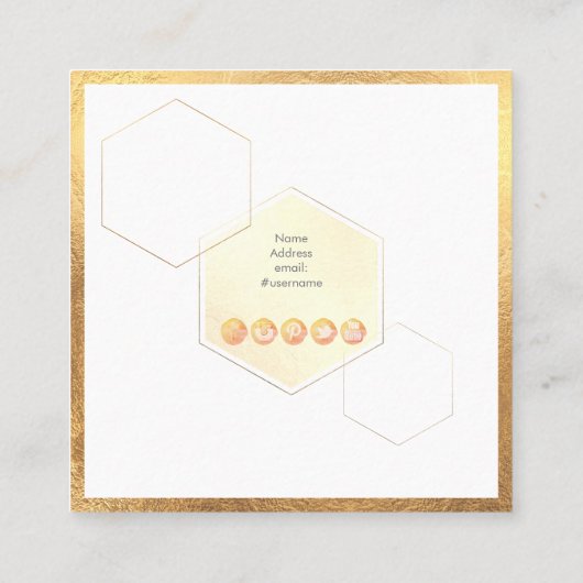 IMITAT-GOLDmonogramm, HONEYCOMB|DIY FARBE Quadratische Visitenkarte (Rückseite)