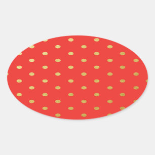 Imitat-Goldpolka-Punkt-rotes metallisches Ovaler Aufkleber