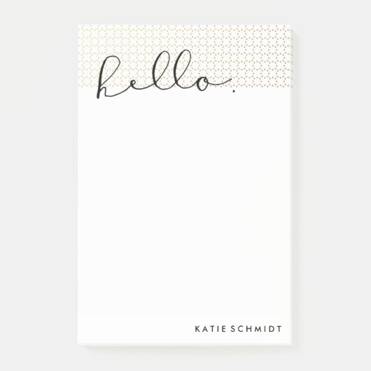 Imitat-Goldpunkte mit "hallo" in der schwarzen Post-it Klebezettel (Vorderseite)
