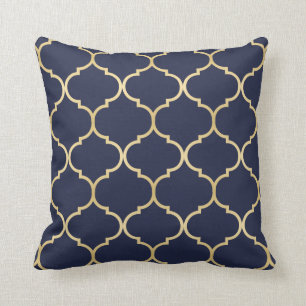 Imitat-GoldQuatrefoil Muster-Blau Kissen