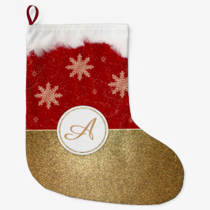 Imitat-Goldrotes und weißes Monogramm Großer Weihnachtsstrumpf