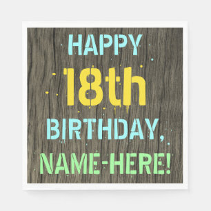 Imitat-Holz, gemalter Text-Blick, 18. Geburtstag + Serviette