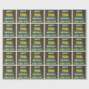 Imitat-Holz, gemalter Text-Blick, 19. Geburtstag + Geschenkpapier