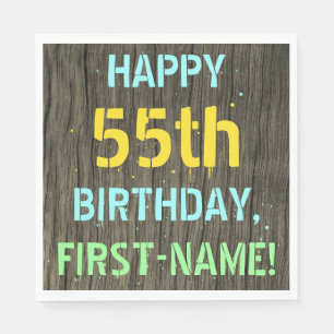 Imitat-Holz, gemalter Text-Blick, 55. Geburtstag + Serviette