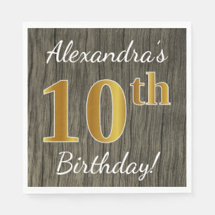 Imitat-Holz, Imitat-Gold10. Geburtstag + Serviette