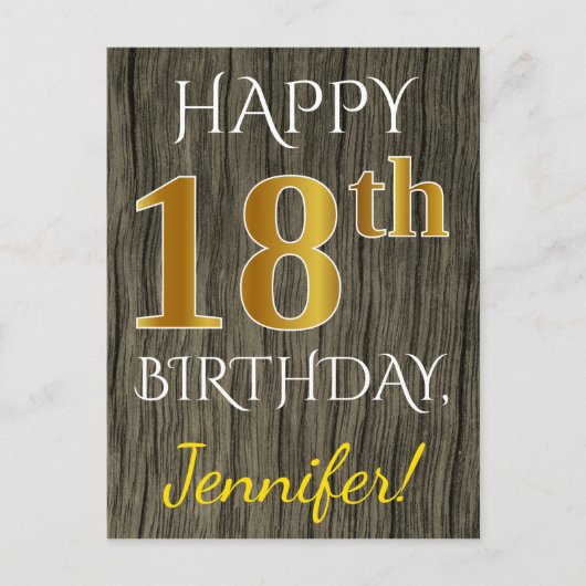 Imitat-Holz, Imitat-Gold18. Geburtstag + Postkarte (Vorderseite)