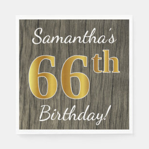 Imitat-Holz, Imitat-Gold66. Geburtstag + Serviette
