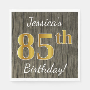 Imitat-Holz, Imitat-Gold85. Geburtstag + Serviette