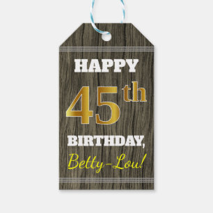 Imitat Holz, Imitate Gold 45. Geburtstag + Individ Geschenkanhänger