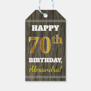 Imitat Holz, Imitate Gold 70. Geburtstag + Individ Geschenkanhänger