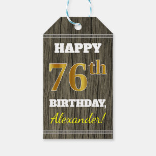 Imitat Holz, Imitate Gold 76. Geburtstag + Individ Geschenkanhänger