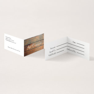 Imitat-hölzernes Geschenk-Zertifikat Visitenkarten