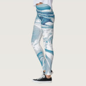 Imitat in Weiß und Blau Marmor Moderne Leggings (Links)