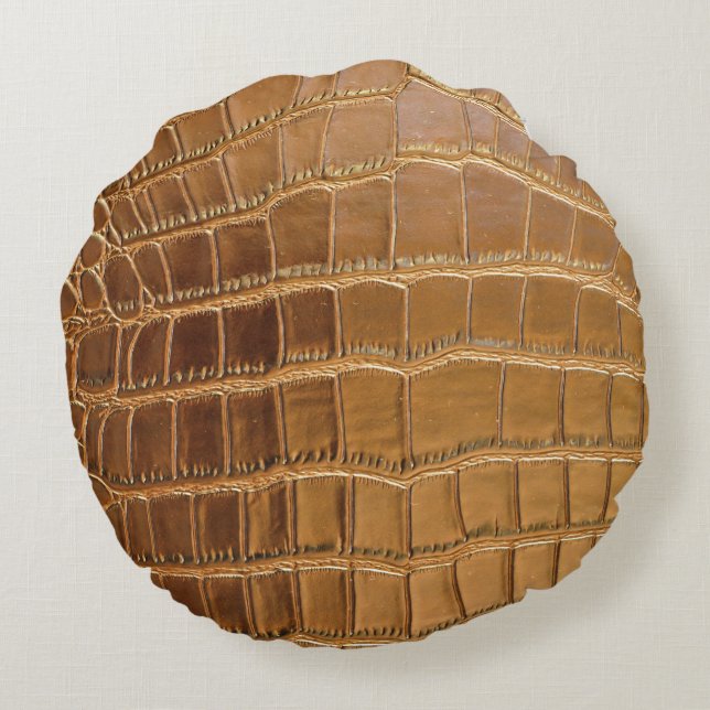 Imitat-Krokodil-Leder-Tierhaut-Muster Rundes Kissen (Rückseite)