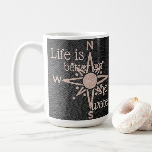 Imitat Leather Look Compass Rose Anker Kaffeetasse (Mit Donut)