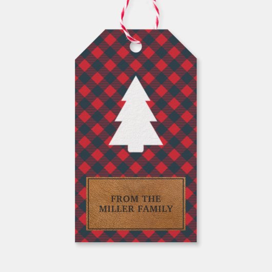 Imitat-lederner roter Büffel-kariertes Geschenkanhänger (Rückseite)