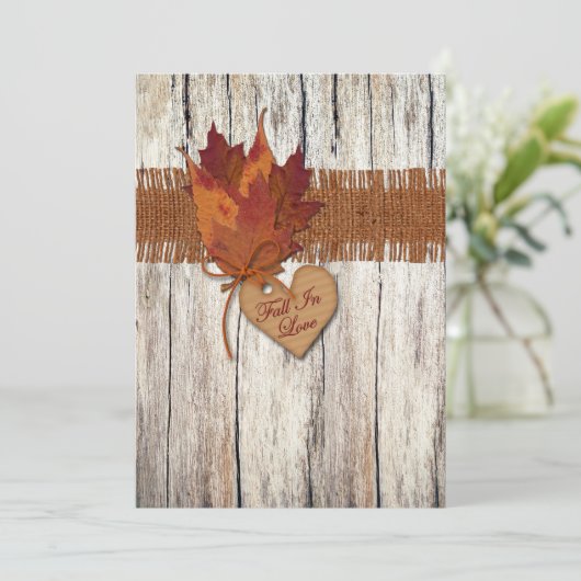 IMITAT Leinwand, Holz, Blätter, Herz-Hochzeit lädt Einladung (Stehend Vorderseite)