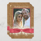 IMITAT Leinwand, Spitze, Bogen FOTO Hochzeit lädt Einladung (Vorne/Hinten)