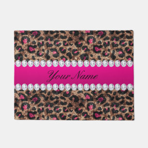 Imitat-Leopard-heißes Rosa-Rosen-Goldfolie und Fußmatte