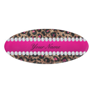 Imitat-Leopard-heißes Rosa-Rosen-Goldfolie und Namenschild