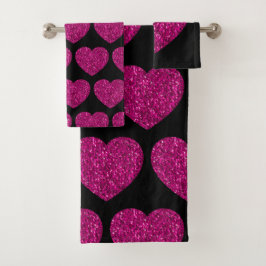 Imitat mit rosa Herzklopfen Glitzer Glitzern schwa Badhandtuch Set