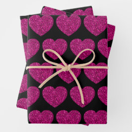 Imitat mit rosa Herzklopfen Glitzer Glitzern schwa Geschenkpapier Set