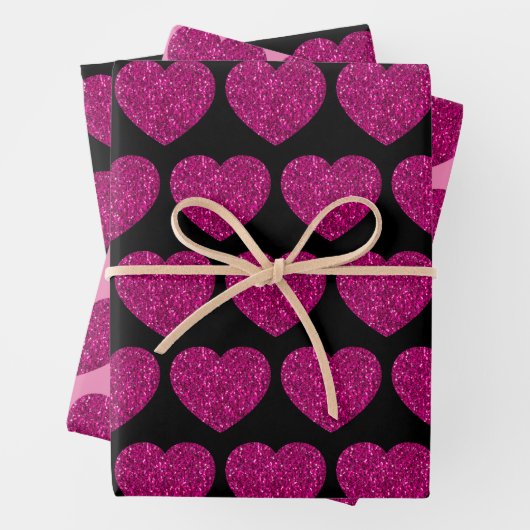 Imitat mit rosa Herzklopfen Glitzer Glitzern schwa Geschenkpapier Set (Beispiel)