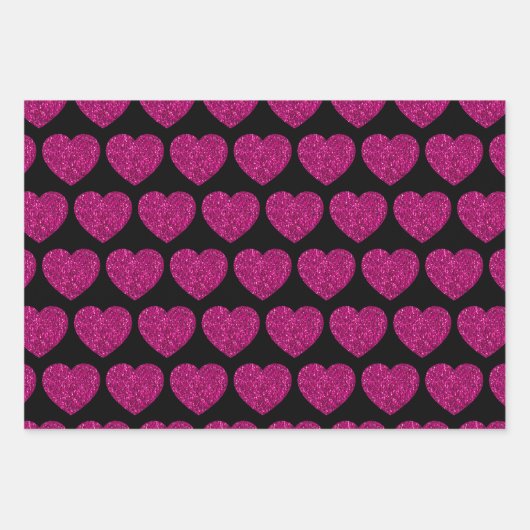 Imitat mit rosa Herzklopfen Glitzer Glitzern schwa Geschenkpapier Set (Vorderseite)