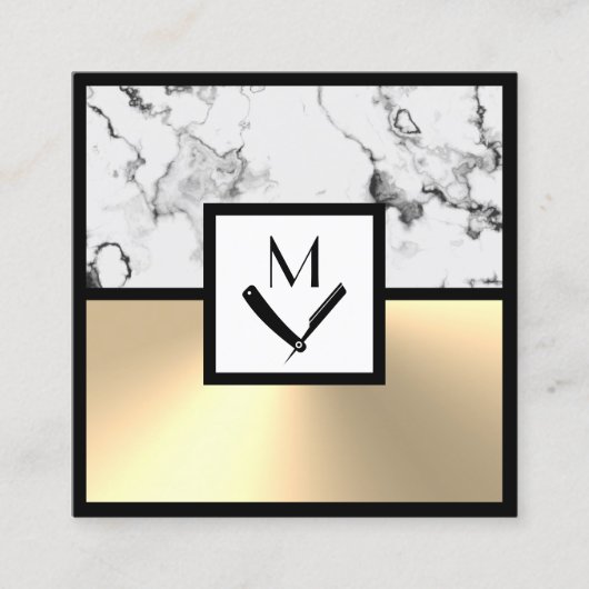 Imitat mit weißem Marmor und Goldquadrat Quadratische Visitenkarte (Vorderseite)