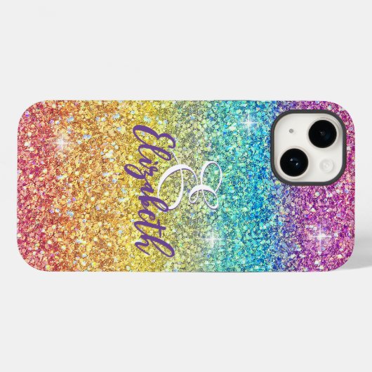 Imitat Ombre Rainbow Glitzer Monogram Case-Mate iPhone Hülle (Rückseite (Horizontal))