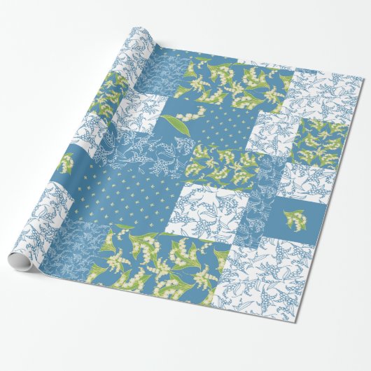 Imitat-Patchwork Giftwrap: Maiglöckchen, blau Geschenkpapier (Ungerollt)