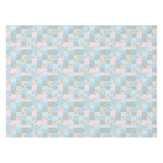 Imitat-Patchwork, Rosa, blaue Apple-Blüten-Muster Tischdecke (Vorderseite (Horizontal))