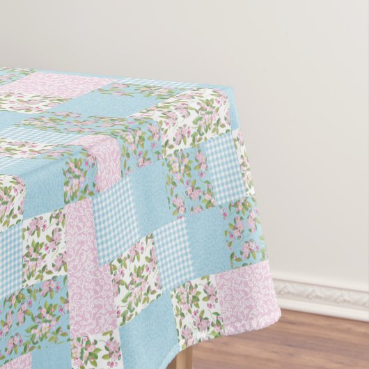 Imitat-Patchwork, Rosa, blaue Apple-Blüten-Muster Tischdecke (Beispiel)