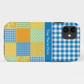 Imitat-Patchwork und blauer, weißer Karo-Gingham Case-Mate iPhone Hülle (Rückseite (Horizontal))