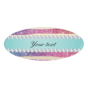 Imitat-Regenbogen-Glitzer Stripes Diamant-Gold Namenschild