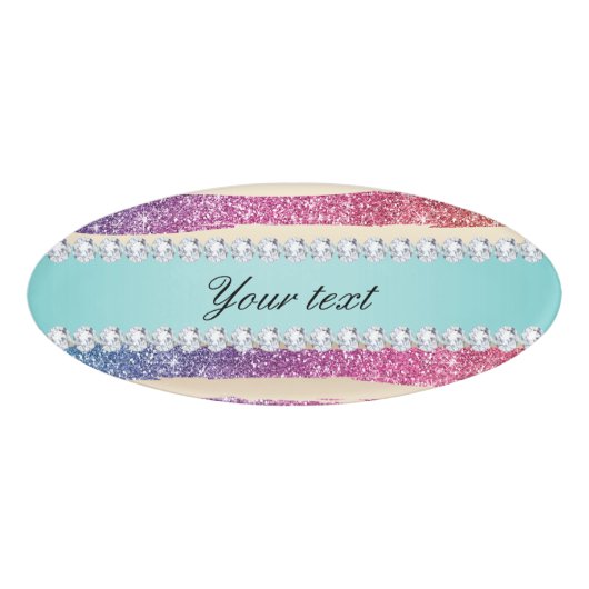 Imitat-Regenbogen-Glitzer Stripes Diamant-Gold Namenschild (Vorderseite)