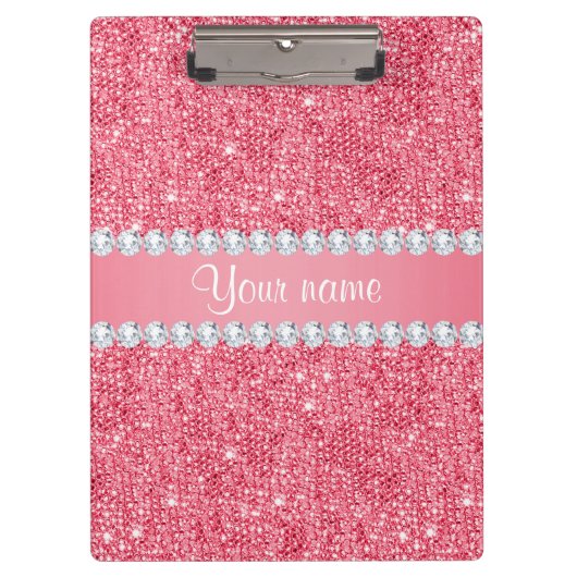 Imitat-rosa Sequins und Diamanten Klemmbrett (Vorderseite)