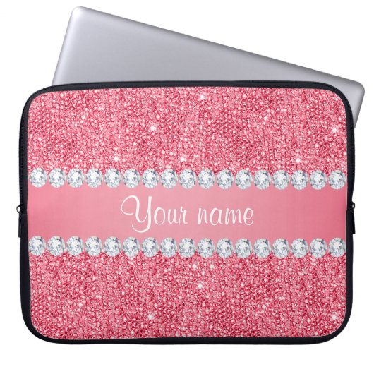 Imitat-rosa Sequins und Diamanten Laptopschutzhülle (Vorderseite)