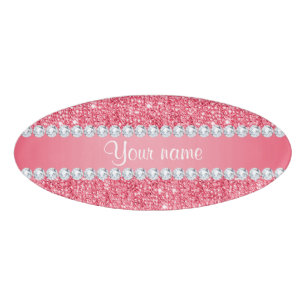 Imitat-rosa Sequins und Diamanten Namenschild