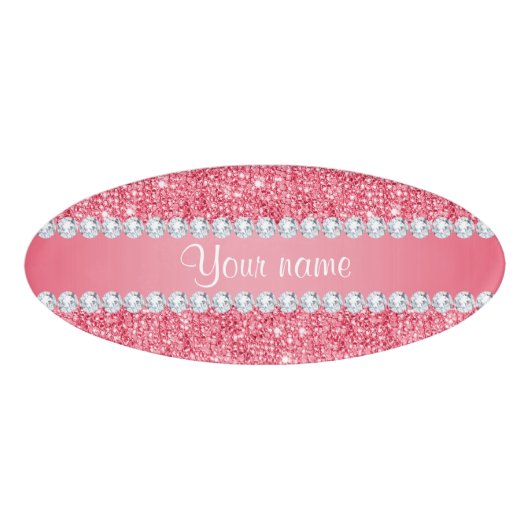 Imitat-rosa Sequins und Diamanten Namenschild (Vorderseite)