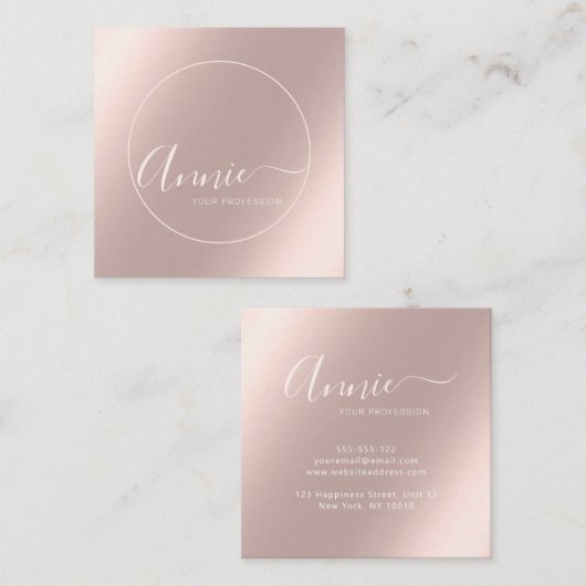 Imitat Rose Goldfolie leuchtend Weibliche Künstler Quadratische Visitenkarte (Vorne/Hinten)