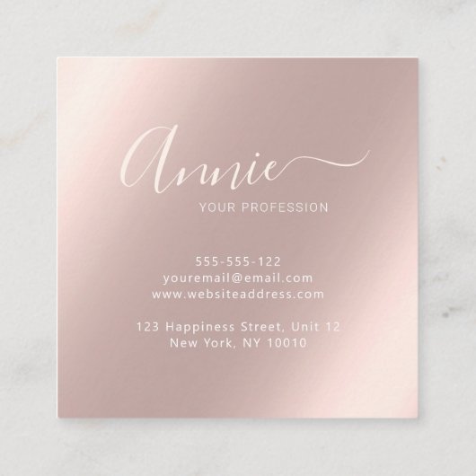 Imitat Rose Goldfolie leuchtend Weibliche Künstler Quadratische Visitenkarte (Rückseite)